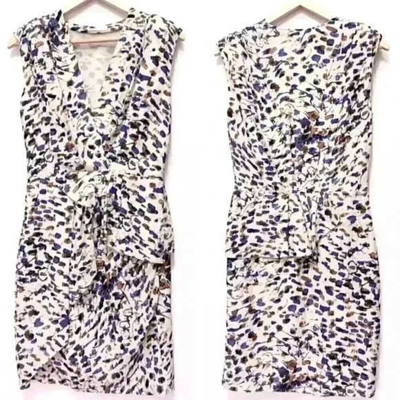WHISTLES Silk Watercolor Print Mini Dress with Shoulder Pads Pleat Detailing - Picture 1 of 11